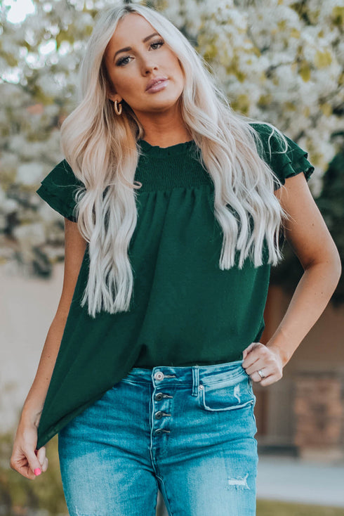 Tiered Sleeve Frilled Neck Dotted Top